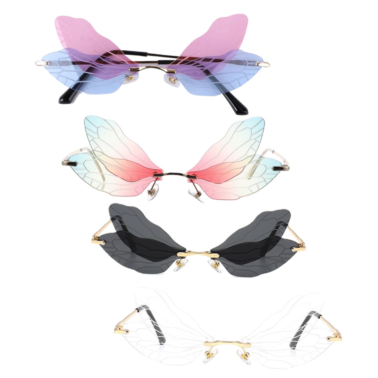 NOLITOY Unique Frameless Sunglasses 4pcs Dragonfly Wings Sunglass Set for Party Novelty Present