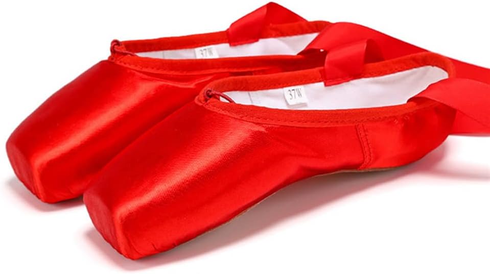 TangDao Girl's Professional Canvas Ballet Dance Toe Shoes Professional Satin Pink Ballet Pointe Ballet Flats Shoes with Ribbons