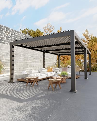 Image of Garveelife All-Aluminum Louvered Pergola 12 ft x 24 ft, Outdoor Pergola with Adjustable Louvered Roof, Reinforced Aluminum Frame, Integrated Drainage System, Hardtop Gazebo for Patio, Deck, Gray