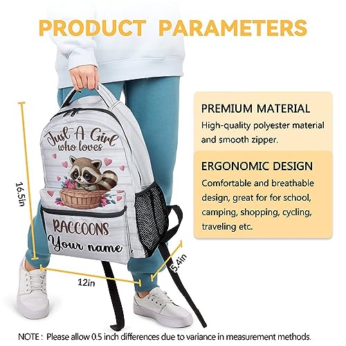 Personalized Raccoon Backpack for Girls Boys, 16 Inch White Backpacks for School, Cute, Adjustable Straps, Durable, Lightweight, Large Capacity Bookbag for Kids3
