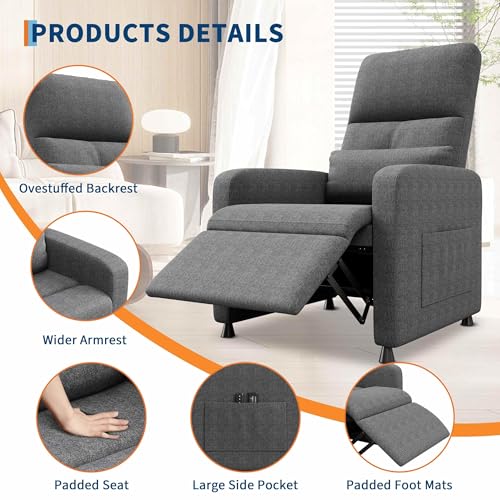Sillón reclinable eléctrico tela lino gris miniatura 3