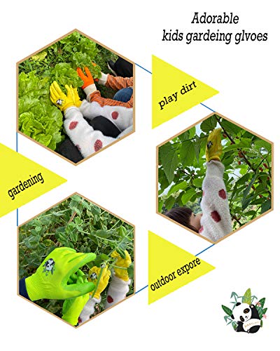 HANDLANDY Kids Gardening Gloves for Age 2-13, 3 Pairs Nitrile Coated Toddler Garden Gloves for Childrens Little Girls Boys Youth (Size 2(for age 2-4))