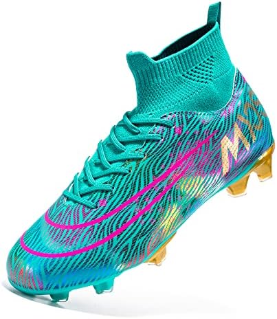 JIEBUNIAO Men's Soccer Boots Cleats Professional Spikes Women Shoes Athletic Football Training Sneakers for Kid Outdoor Indoor Blue