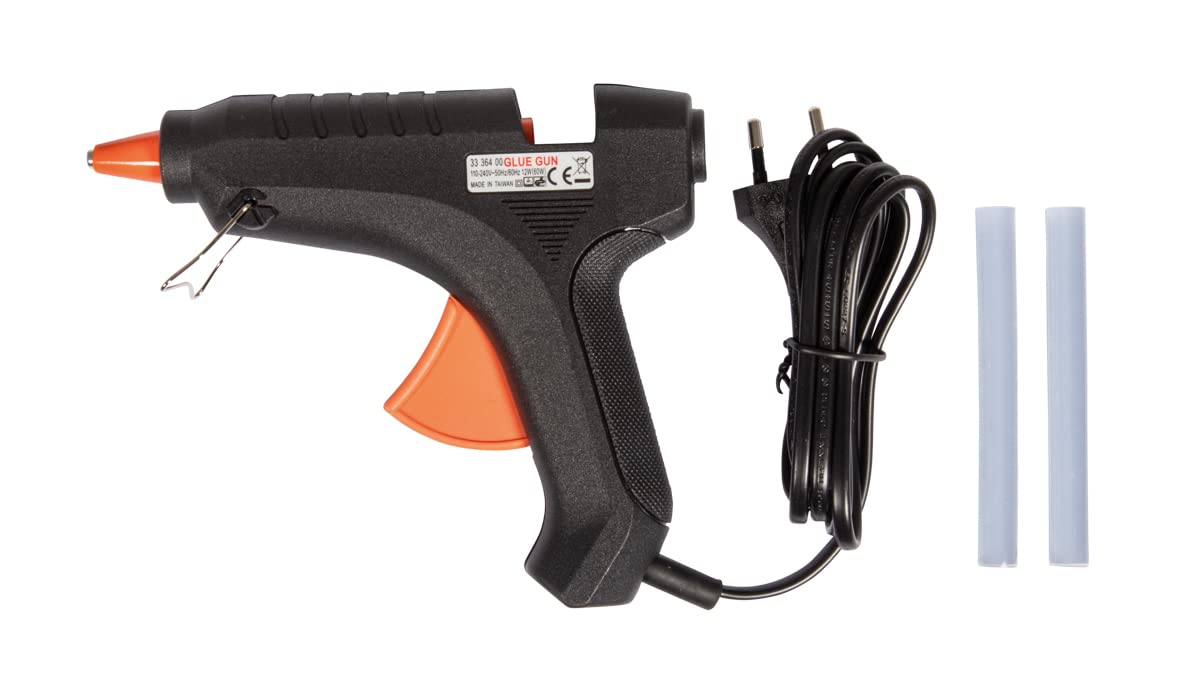 Rayher Hot Glue Gun for Crafting, Card Making and Repairs, Hot Melt Glue Gun with Clear Glue Stick, Black, 17x14.5cm, 3336400