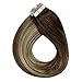 Produktbild LaaVoo Tape in Extensions Echthaar Seamless Hair Extensions Haarverlängerung Tape Ombre Dunkelbraun zu Mittel Braun und Hellblond #4/6/24 50GR/20PCS 16 Zoll/40cm