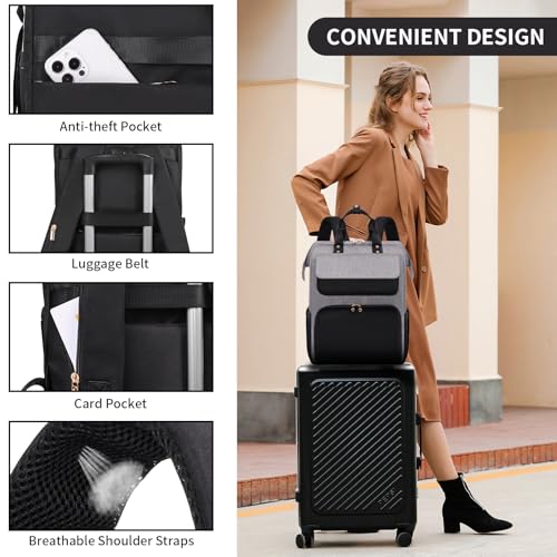 Image of BERTASCHE Lunch Backpack for Women, 15.6 Inch Laptop Backpack with Insulated Cooler Lunch box, Nurse Backpack for Teacher Work Travel College Picnic,Black-Grey