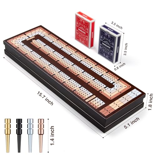 VAMSLOVE Upgraded Wooden 4-Track Cribbage Board Game Magnetic Scoreboard with Large Slots for Storing 2 Playing Cards and 12 Metal Pegs, Travel Family Game Night (Instruction Included) - Image 2