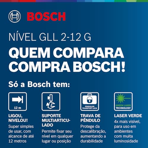 Bosch Nível Laser Verde Gll 2-12 G Alcance 12M Com Suporte E Bolsa De Proteção