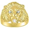 Rylos Lion Head Ring with Gemstone Eyes & Diamond Mouth Fun Designer Rings in Sizes 8-13 in Yellow Gold Plated Silver