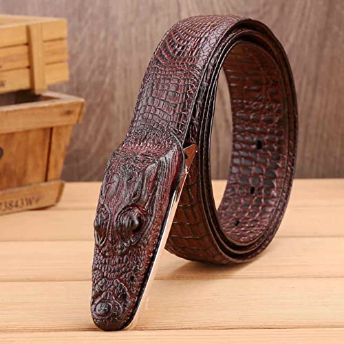OBASDFD Ceinture En Cuir À Motif Alligator For Homme, Boucle Style Tête De Crocodile, Idéale Le Travail Formel, Les Jeans Décontractés Et Cowboy, Marron(Coffee,130cm/waist:45") – vue 5