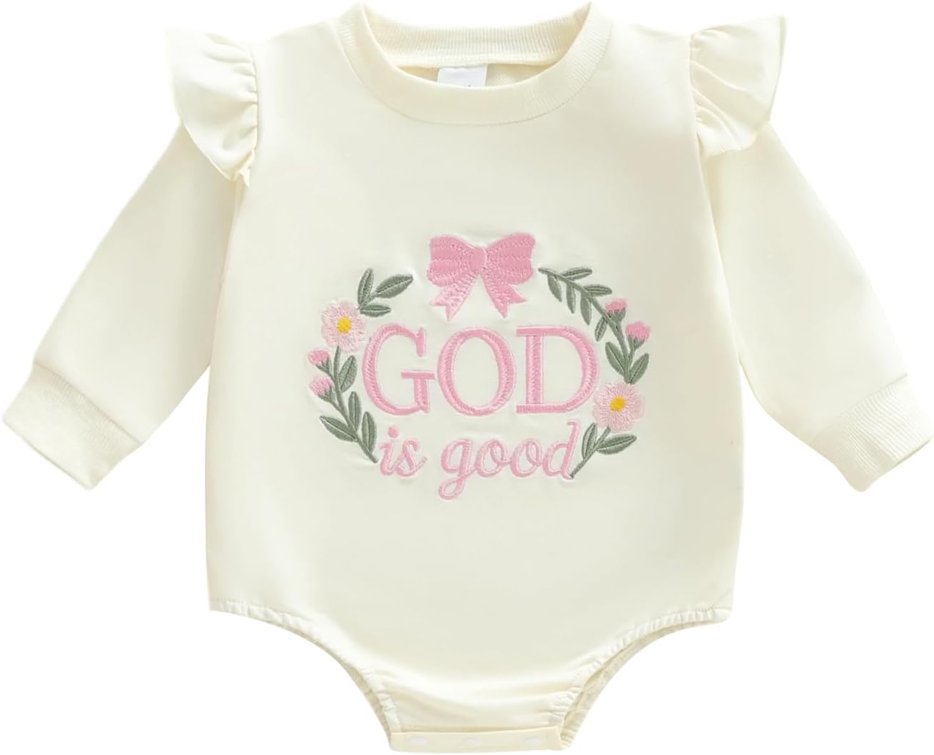 KMBANGI Newborn Toddler Baby Girl Christian Outfit God is Good Sweatshirt Embroidered Tops Bubble Romper Baby Baptism Clothes