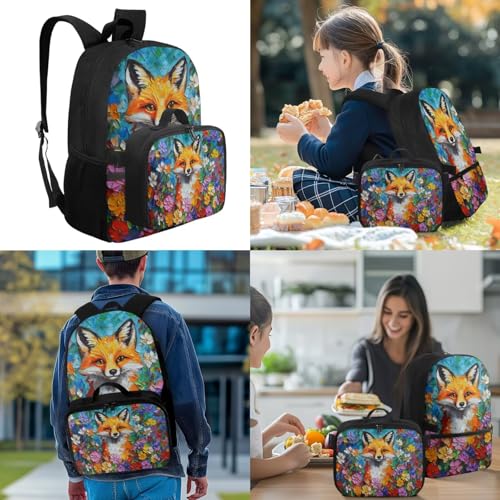 Doojoayie Bookbag and Lunch Box Set for Girls Fox Backpack for School Lightweight Kids Back Pack Cute Girls School Bag 3rd Grade Backpack for Primary Elementary Student2