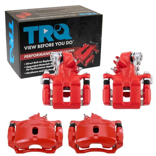 Image of TRQ Performance Front and Rear Brake Caliper Set Coated Brackets Hardware Compatible with 2002-2003 Honda Civic