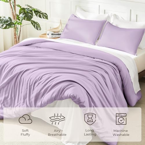 Image of Litanika Lavender Purple Comforter Full Size, 3 Pieces Lightweight Solid Bedding Comforter Set, All Season Fluffy Bed Set (79x90In Comforter & 2 Pillowcases)