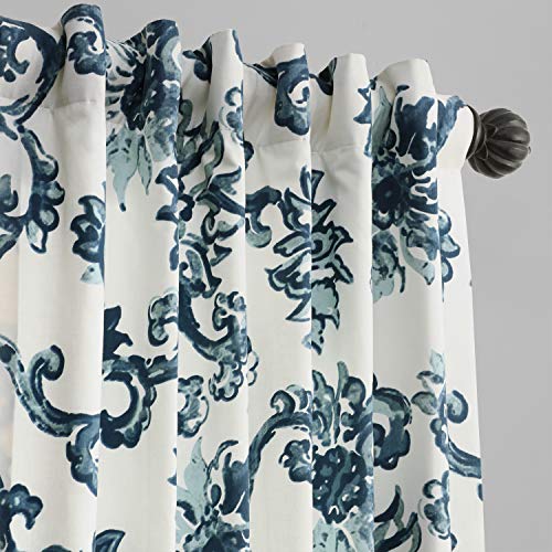 Image of HPD Half Price Drapes Printed Floral Curtains 120 Inches Long Cotton Curtains (1 Panel) Room Darkening Window Curtains for Bedroom & Living Room, 50W x 120L, Blue Floral Blossoms