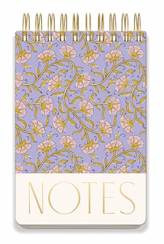 Image of DesignWorks Ink Twin Wire Chunky Notepad - 5.75 inch x 8.5 inch Large To Do List Notepad & Daily Planner with Perpetual Headers - Top Spiral Binding & Hardcover, 192 Lined Sheets - Purple Vintage Floral
