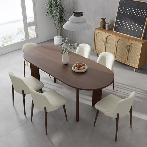 Image of Casaphoria 67 inch Farmhouse Dining Table for 6，Wood Oval Living Room Table, Modern Kitchen Table with Sturdy Base & Thickened Tabletop, Easy to Assembly & Clean, Walnut