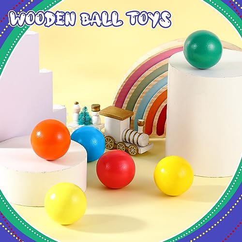 Image of Bucherry 12 Pcs Montessori Wooden Balls 1.8 Inch Wooden Replacement Ball Educational Counting Toys Preschool Learning Material and Stacker Matching (Mixed Color)