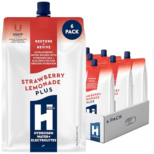 HTWO Plus Molecular Hydrogen Water with Electrolytes, Strawberry Lemonade Flavor, Sugar Free Hydration Packets, 16.9oz 6 Pack, Energy Sports Drink, Performance & Recovery Support, Alternative to Hydrogenated Tablet - no Prep/Mess, 15 ppm