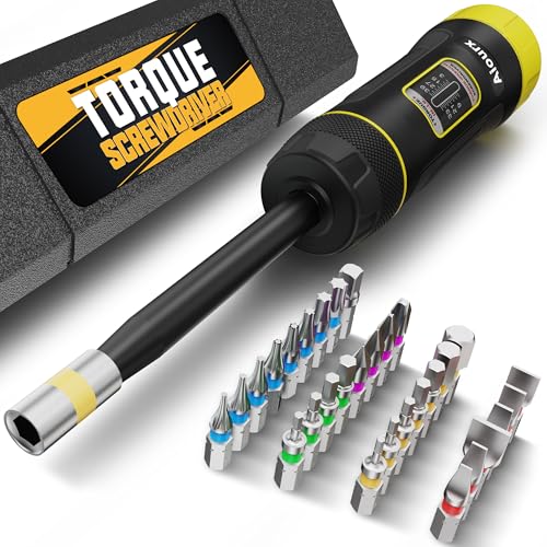Image of Long Shank Torque Screwdriver Set, 3-39 Inch Pounds lbs, 32 Piece 1 /4 inch Drive Torque Screwdriver Wrench with S2 Steel Bits for Bicycle Mechanics, Mechanical Equipment, and Mounting