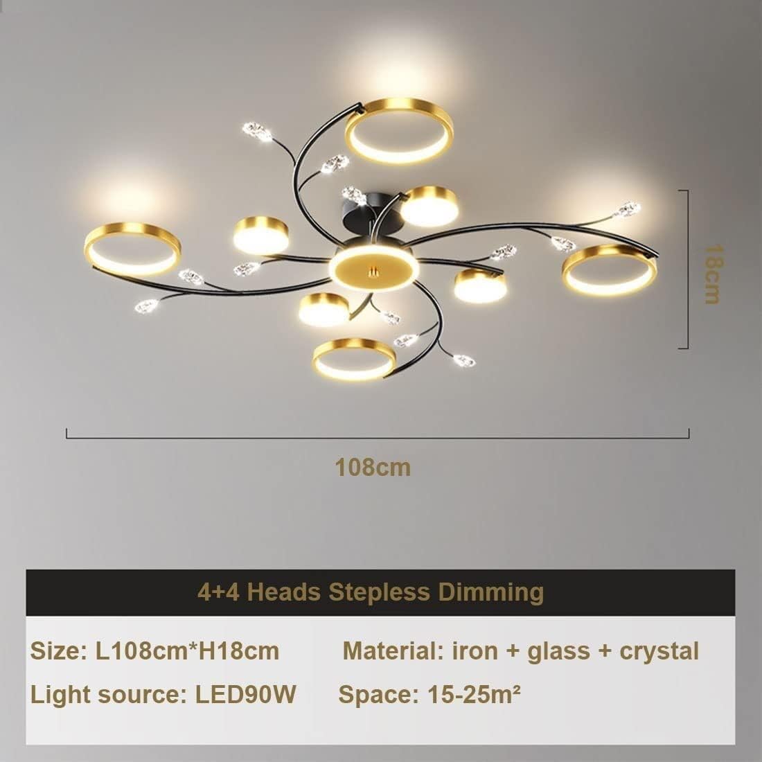 Lampa sufitowa LED w stylu nordyckim, kwiatowa lampa wisząca z połowy wieku, do sypialni, salonu i jadalni, solidna oprawa do zabudowy, 6/8/10 (8 świateł)