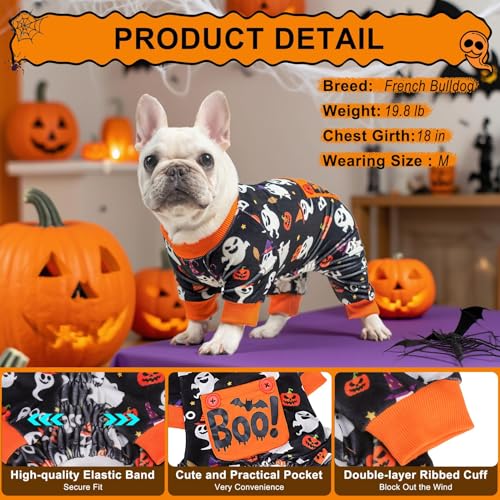 Image of BEAUTYZOO Halloween Dog Pajamas, Soft Fleece Puppy Sweater for XX-Large Dog | Velvet Jumpsuit for Girl Boy Puppies, Breathable Pet Pjs, Warm Jammies Onesies in Cold Weather, Ghost, Black XXL