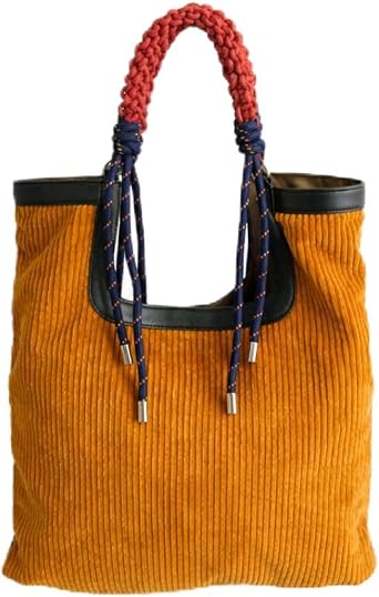 TABITORA Tote Bag for Women Artisanal Rope-Handle Corduroy Tote Bag Designer-Inspired Statement Shoulder Bag for Everyday Use | Braided Rope Handle