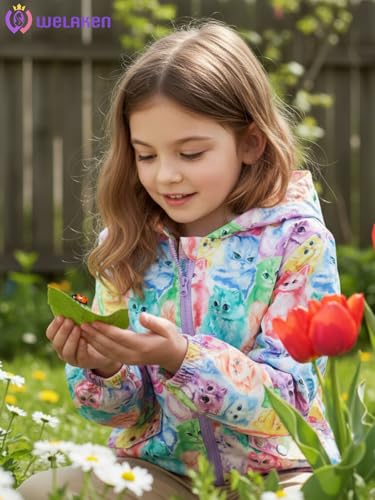 WELAKEN Girls and Toddlers' Lightweight Jacket - Hooded Printed Water-Resistant Jacket for Kids2