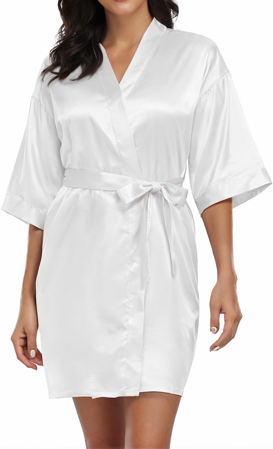 Women's Satin Robe Kimono Bathrobe for Women Bridesmaid Bride Party Robes with Pockets Soft Sleepwear Spa Loungewear - Image 2
