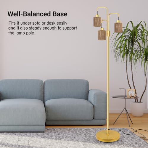Image of BoostArea Industrial Floor Lamp for Living Room,Gold Modern Standing Lamp Stand Up Lamp with 3 Light, Bulbs Not Included,Simple Design Floor Lamp for Bedroom, Living Room, Office, Kids Room, Reading