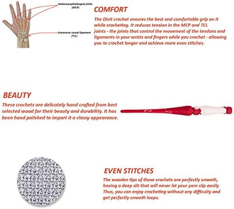 Divit Shilp Beta Ergonomic Handle Crochet Hooks | Handcrafted 7’’ Resin Crochet Hook Knitting Needle, Craft Yarn Weave | Best Gift! (Red, 7 mm) — view 6