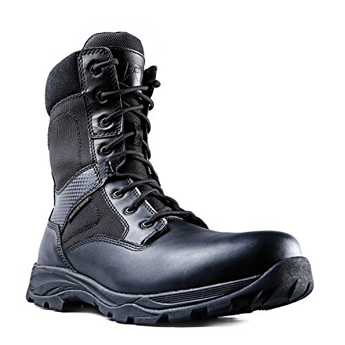 Men’s Tactical Waterproof Composite Toe Boots Max Pro 8” with Zipper - Oil & Slip Resistant Black Leather Boots - Main Image