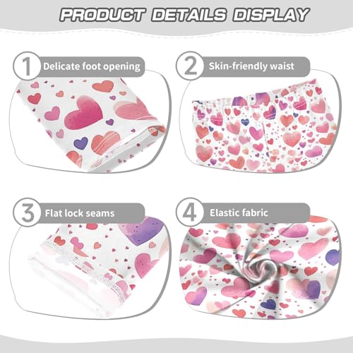 Hearts Pink Purple Watercolor Kids Girl's Cotton Leggings Fashion Full Length Activewear Sports3