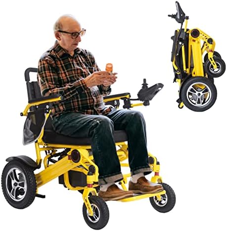 Electric Wheelchairs for Adults, Lightweight Folding Motorized Wheelchair, Used for All Terrain Wheelchair with Dual Batteries and Dual Motor, Auto-Folding Wheelchair with 6 Shock Absorbers (Y)