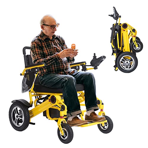 Electric Wheelchairs For Adults, Lightweight Folding Motorized Wheelchair, Used For All Terrain Wheelchair With Dual Batteries And Dual Motor, Auto-Folding Wheelchair With 6 Shock Absorbers (Y) #TOP9