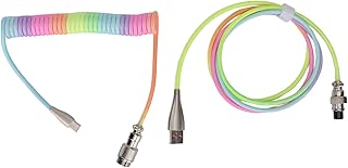 ASHATA RGB Light Emitting Cable for Mechanical Gaming Keyboard, Custom Mechanical Keyboard Cable RGB Luminous, Retractable USB C Coiled Spring Cable for Gaming Keyboard (Type 1)