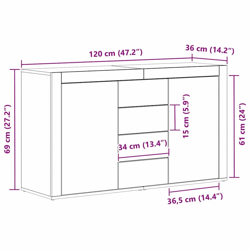 vidaXL Sideboard Artisan-Eiche 120 x 36 x 69 cm Holzwerkstoff