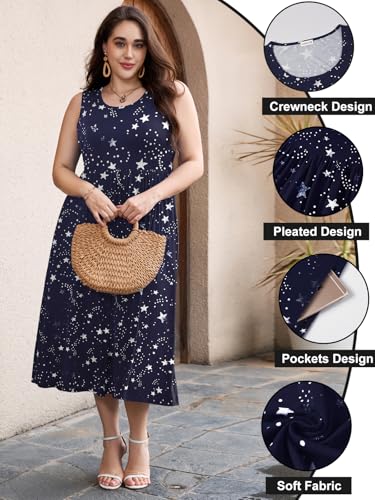 Image of LARACE Women's Plus Size Sleeveless Maxi Dress Casual Crew Neck Pleated Flowy Long Dresses with Pockets L-6XL