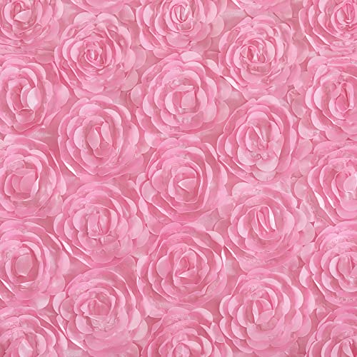 Baby Shower Tablecloth 50X102 Inches Pink Tablecloth Rectangle Satin Overlay Rosette Tablecloth 3D Floral Tablecloth For Wedding Party Event #TOP3