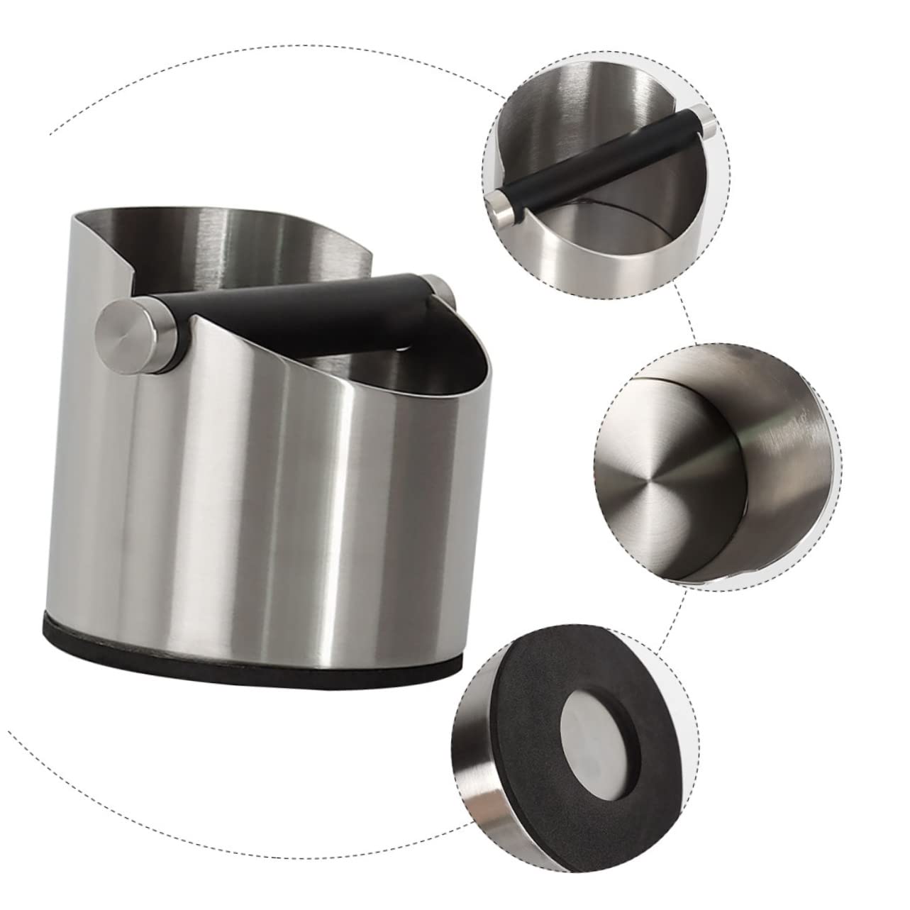 MAGICLULU Edelstahl Kaffee Abklopfbehälter Mit Gummipad Großer Gebrauchter Kaffeesatz Behälter Für Espressomaschinen in Schwarz Abfallbehälter Für Kaffeezubehör