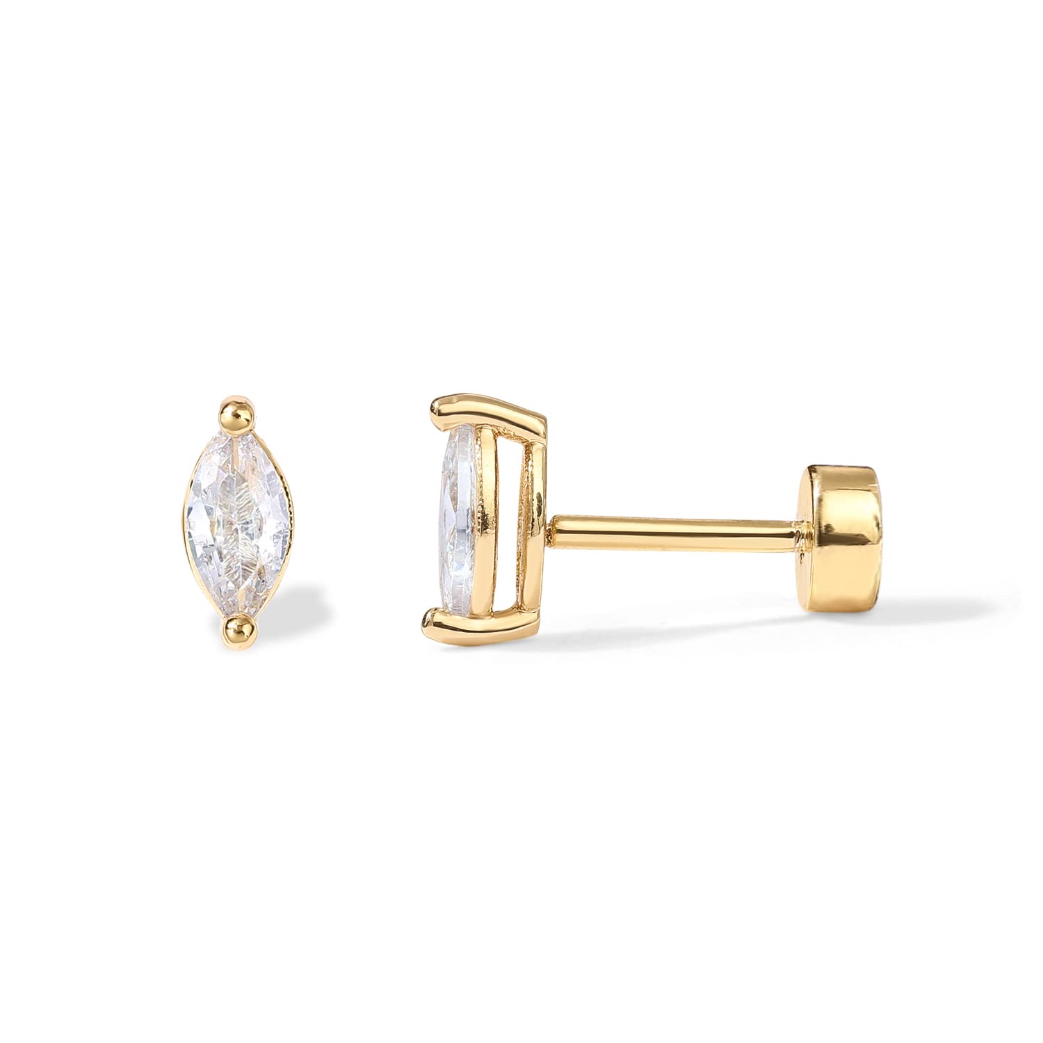 PAVOI 14K Gold Plated Sterling Silver Posts Dainty Mini Multi-Shape Flat Back Stud Earring Pack for Women Helix