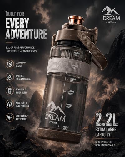 Image of 3 Liter Motivational Sports Gym Bottle with Time Markings BPA-Free Leak Proof for Adults for Gym, Travel and Office - Brownz