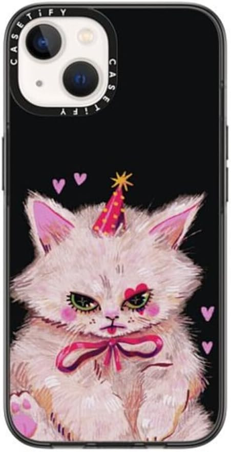 CASETiFY Compact iPhone 14 Case [4 ft. 2X Military Grade Drop Protection/Slim/Lightweight] - Clown Kitty - Clear Black