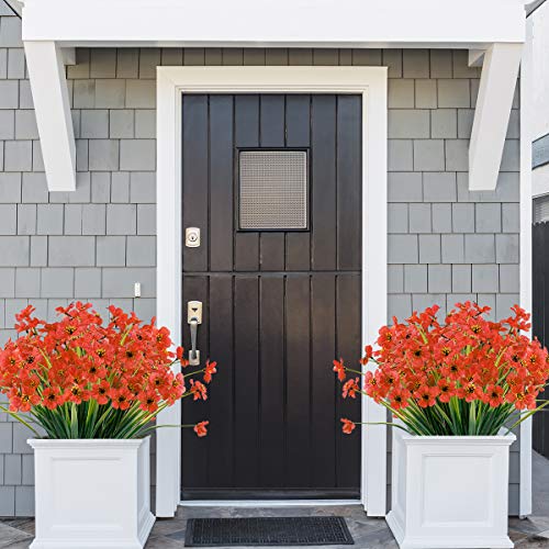 Zeostaro 20 Bundles Artificial Outdoor Flowers Uv Resistant Fake Flowers No Fade Faux Plastic Greenery Shrubs Garden Porch Window Box Decorating(Orange) #TOP3
