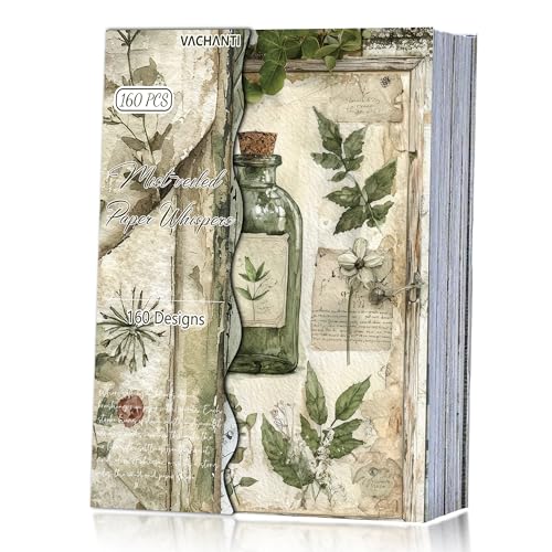Papier scrapbooking vintage vert lot de 160 feuilles de collage fleuri pour journal