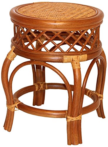 Ginger Handmade Rattan Wicker Stool Fully Assembled Colonial (Light Brown)