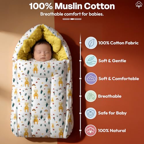 Image of StarAndDaisy 3 in 1 Baby Sleeping Bag /Baby Bedding Set for New Born, Baby Bed for New Born /Very Soft & Comfortable Sleeping Bag for Baby 0-12 Months /Foldable & Washable Cotton Design -Giraffe Print