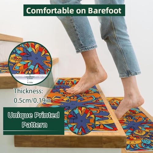Alfombras antideslizantes para escaleras de madera con diseño psicodélico pack de 15 4