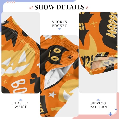 Boys' Pants Halloween Pumpkin Bat Dark Long Bottoms Jogger Pants Elastic Waist Trousers with Pockets S-XL4