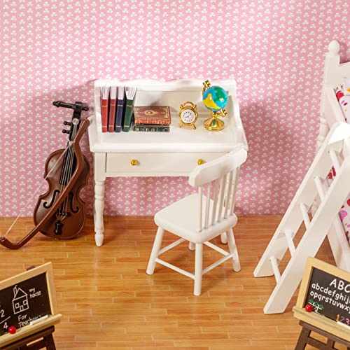 Samcami Miniature Dollhouse Furniture 1 12 Scale - Wooden Dollhouse Bed Set - Doll House Furniture Toys Incl Doll Bed, Desk, Books, Blackboards And Other Dollhouse Accessories #TOP3